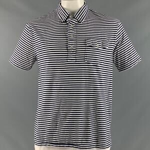RALPH LAUREN Size XL Navy White Stripe Cotton Short Sleeve Polo